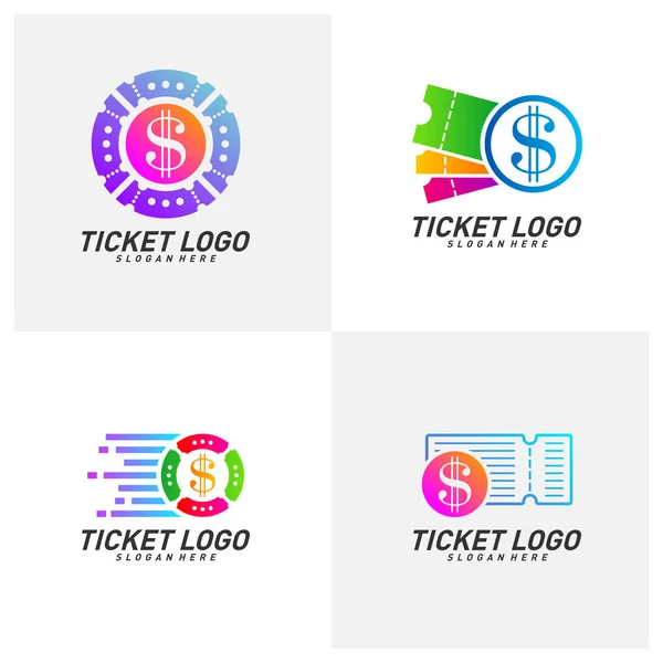 Set Money Ticket Logo Template Design Vector Emblema Diseño Creativo — Vector de stock