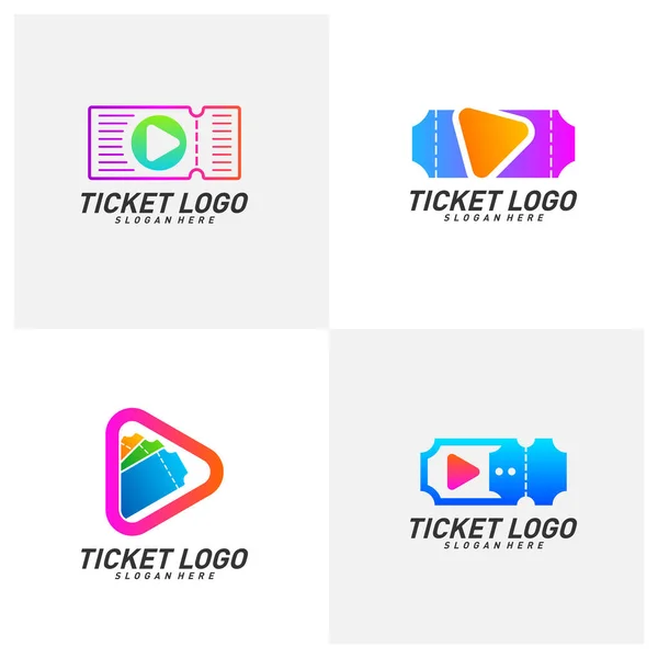 Set Media Ticket Logo Design Vector Plantilla Logotipo Movie Play — Vector de stock