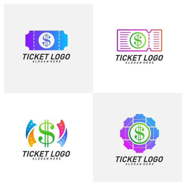 Set Money Ticket Logo Template Design Vector Emblema Diseño Creativo — Vector de stock