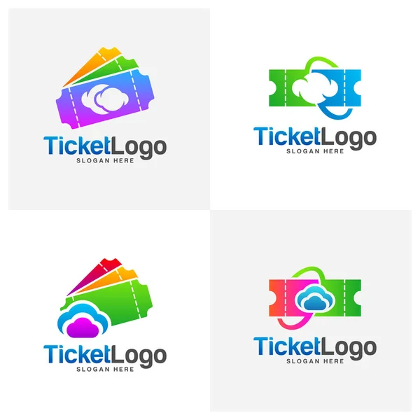 Conjunto Cloud Ticket Logo Template Design Vector Emblema Diseño Creativo — Archivo Imágenes Vectoriales