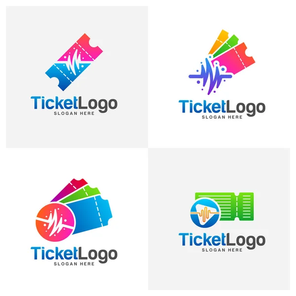 Uppsättning Pulse Ticket Logo Mall Design Vector Emblem Kreativ Design — Stock vektor