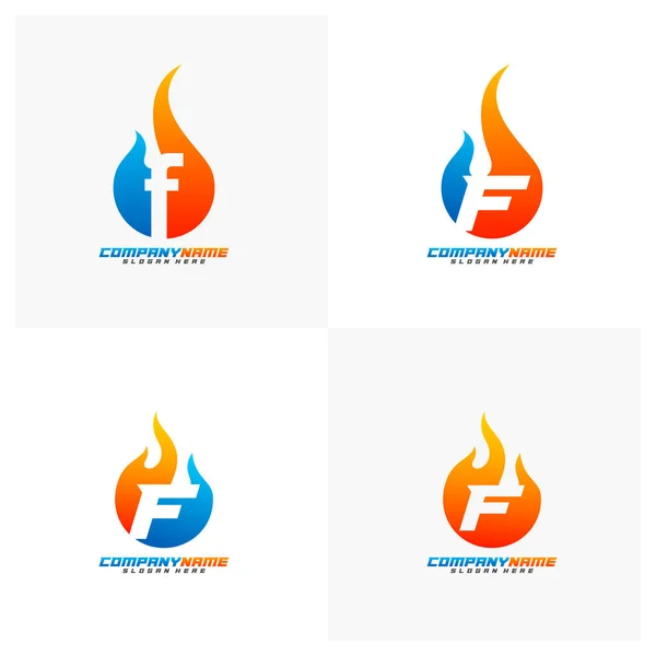 Σύνολο Γραμμάτων Fire Λογότυπο Πρότυπο Σχεδιασμού Flames Διάνυσμα Λογότυπο Emblem — Διανυσματικό Αρχείο