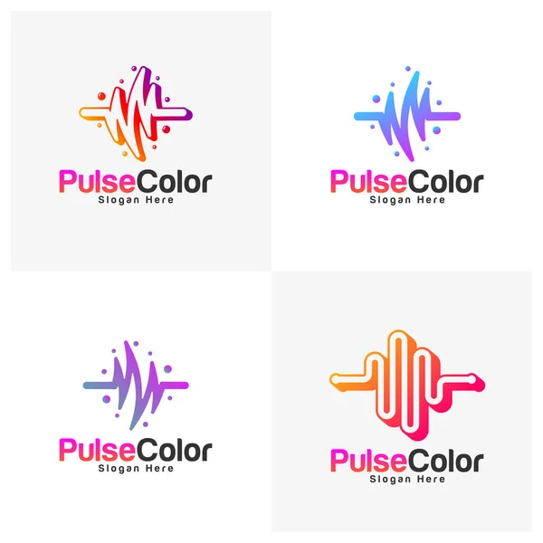 Set Colorful Pulse Logo Template Design Vector Creative Design Icon — Vector de stock