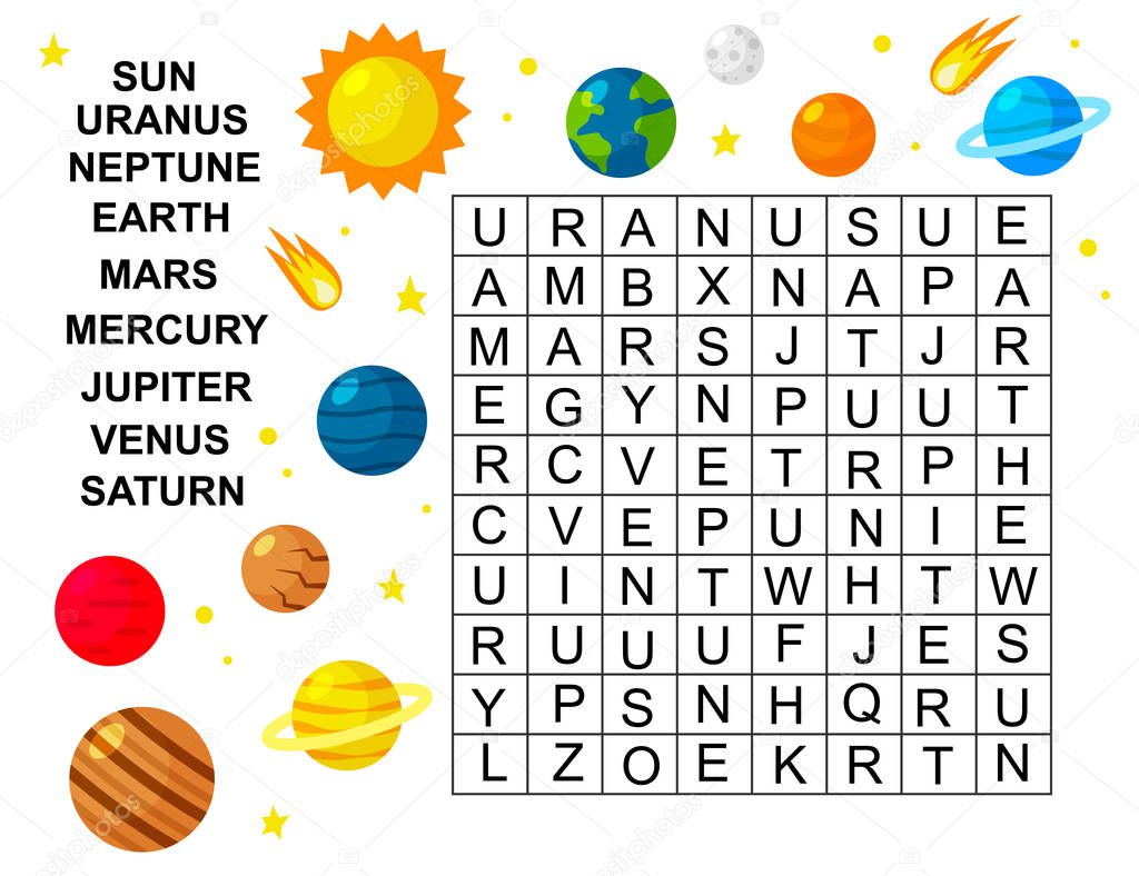 Educational game for kids. Word search game.