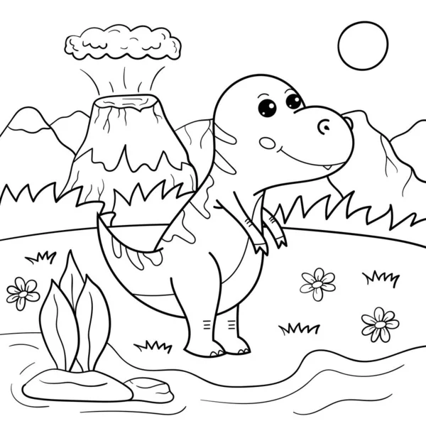 Çocuklar için boyama sayfası. Çizgi film Tyrannosaurus dinozor vektör karakteri. Eğitici yaratıcı oyun.