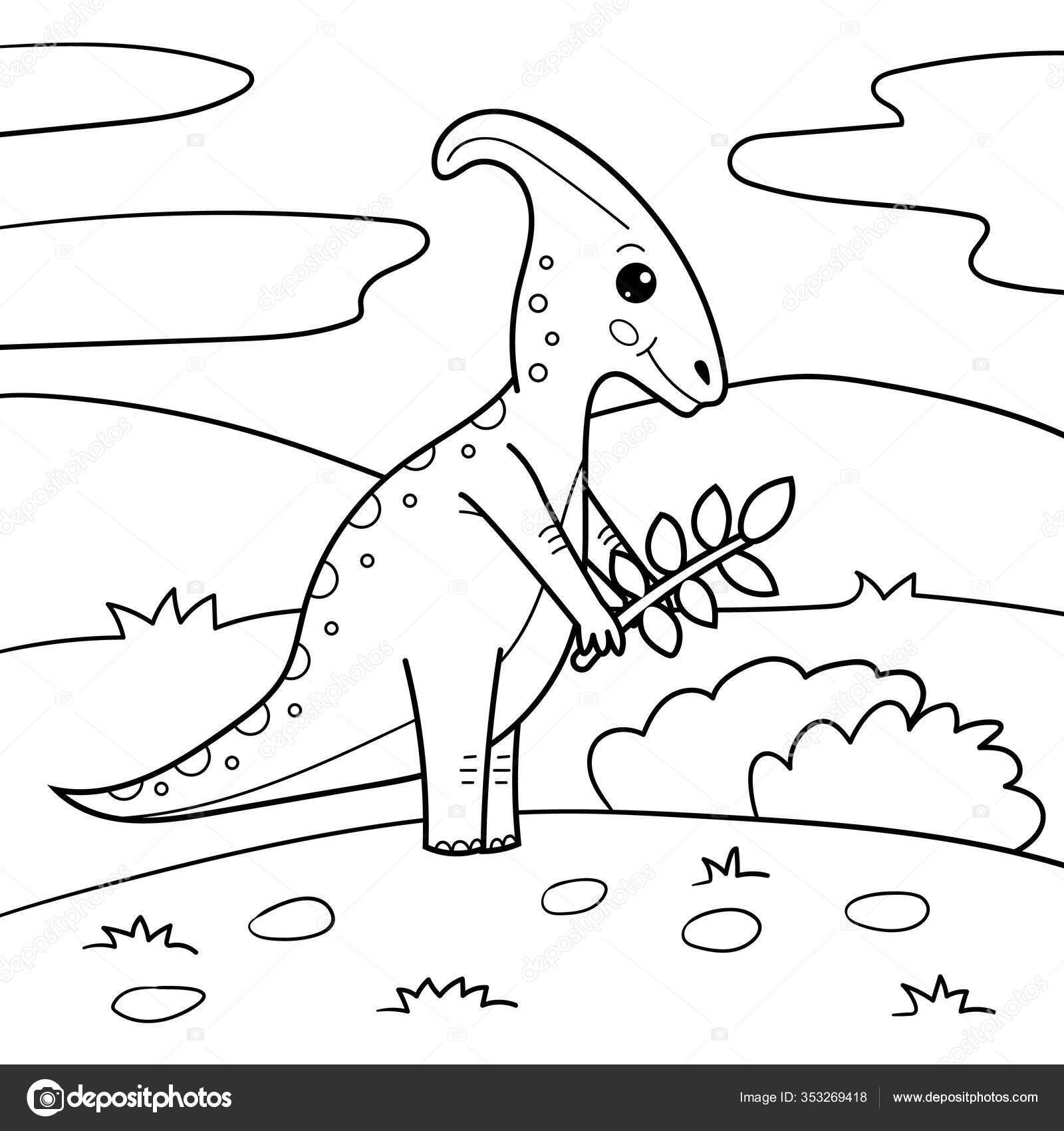 Desenho de dinossauro kawaii para colorir