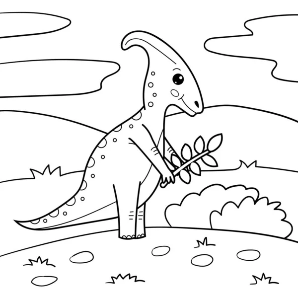 Página Para Colorear Para Niños Dibujos Animados Kawaii Parasaurolophus Dinosaurio — Vector de stock