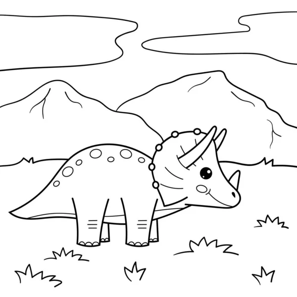 Çizgi film dinozoru Triceratops. Kawaii vektör karakteri. Çocuklar için boyama sayfası veya kitap.