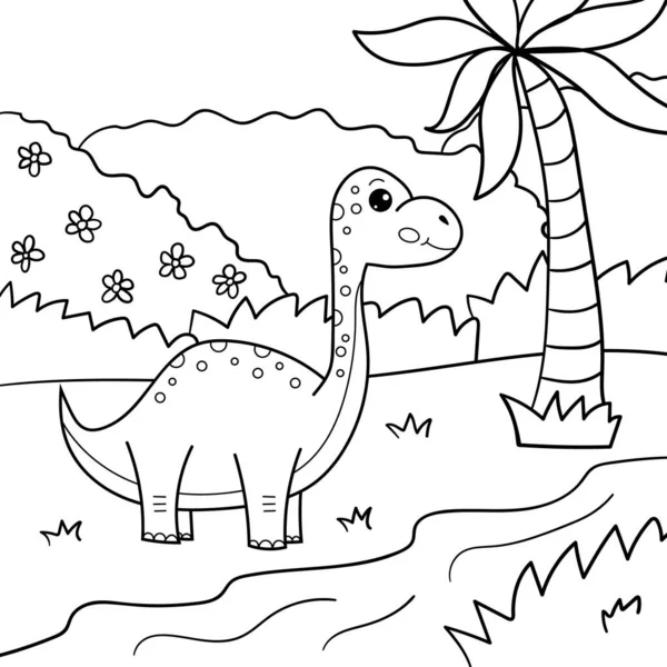 Çocuklar için boyama sayfası. Tatlı çizgi film kawaii Brachiosaurus. Vektör dinozor. Özet çizimi.