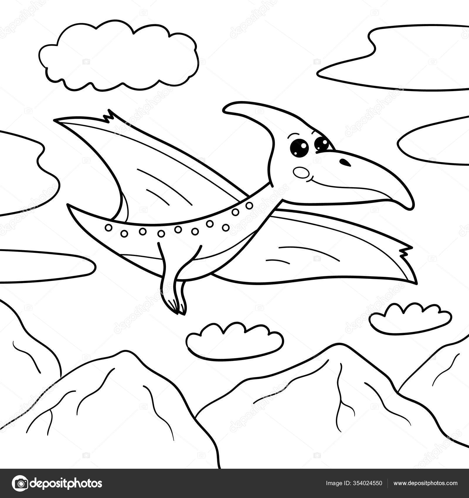 Desenhos para colorir de desenho de um dinossauro com um pássaro para  colorir 