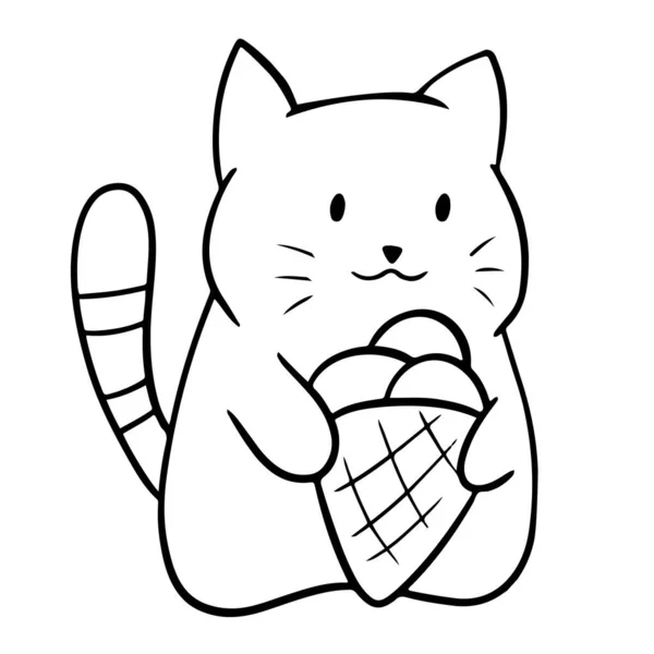 Ζωγραφισμένη Στο Χέρι Γάτα Παγωτό Χαριτωμένος Διανυσματικός Χαρακτήρας Καβάι Χρωματισμός — Διανυσματικό Αρχείο