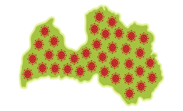 Łotwa Mapa Nowym Wirusem Covid 2019 Przeciwko Zakażeniu Wirusem Koronawirusowym — Wektor stockowy