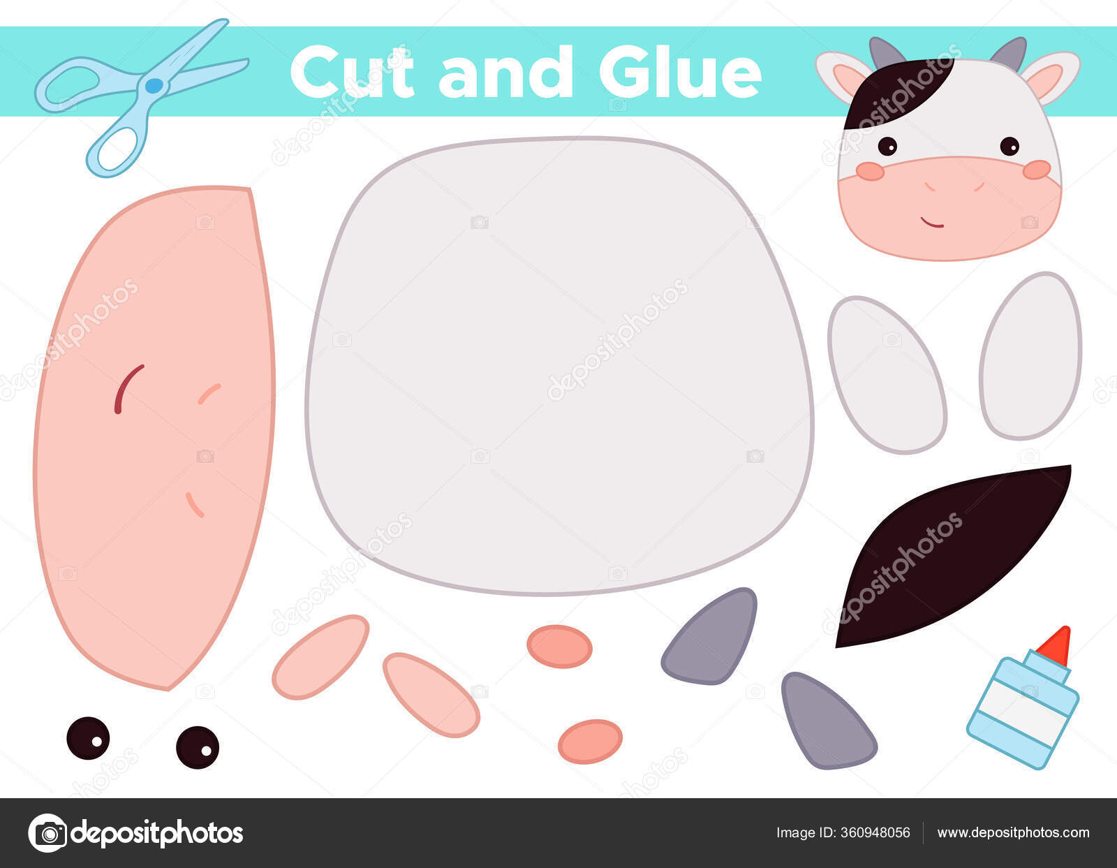 Educational paper game for preschool kids. Use scissors and glue create funny kawaii cow. Activity worksheet. Farm animals. Stock Vector Image by ©kristina0702 #360948056 Educational paper game for preschool kids. Use scissors and glue create funny kawaii cow. Activity worksheet. Farm animals. Stock Vector Image by ©kristina0702 #360948056