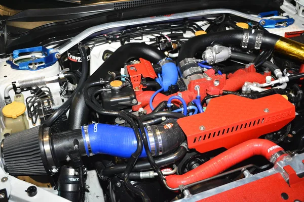 2012 Subaru Wrx Sti sports car engine at Manila Auto Salon — стокове фото