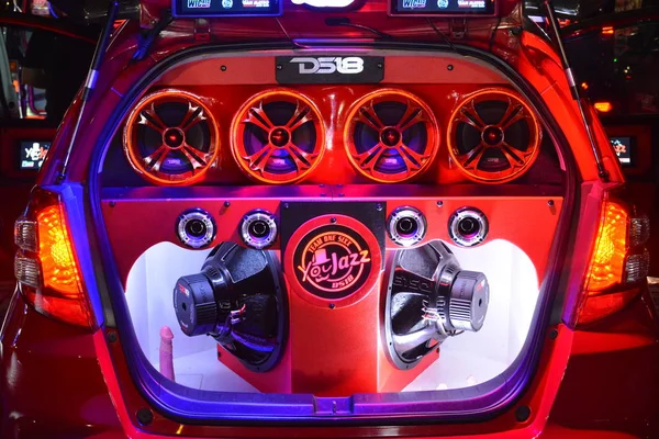 Sistema de sonido personalizado de Honda Jazz en Bumper to Bumper 15 Car Show —  Fotos de Stock