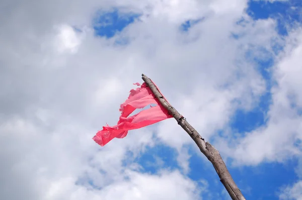 Anawangin Cove red marker flag closer look in San Antonio, Zamba — Stock Photo, Image