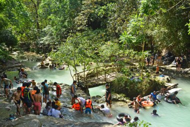 RIZAL, PH - DEC. 21: Daranak falls with crowd on December 21, 2019 in Tanay, Rizal, Philippines.