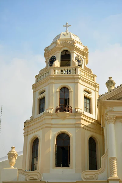 MANILA, PH - OCT. 5: Minor Basilica of the Black Nazarene or also known as Quiapo church bell tower facade on October 5, 2019 in Manila, Philippines.