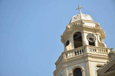 MANILA, PH - OCT. 5: Minor Basilica of the Black Nazarene or also known as Quiapo church bell tower facade on October 5, 2019 in Manila, Philippines.