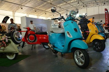 PASIG, PH - MAR. 7: Vespa motorcycle at 2nd Ride Ph on March 7, 2020 in Pasig, Philippines. Ride Ph is a motorcycle exhibit in the Philippines.
