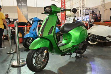 PASIG, PH - MAR. 7: Vespa motorcycle at 2nd Ride Ph on March 7, 2020 in Pasig, Philippines. Ride Ph is a motorcycle exhibit in the Philippines.