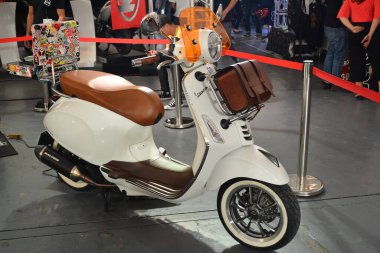PASIG, PH - MAR. 7: Vespa motorcycle at 2nd Ride Ph on March 7, 2020 in Pasig, Philippines. Ride Ph is a motorcycle exhibit in the Philippines.