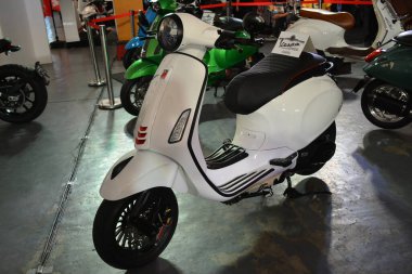 PASIG, PH - MAR. 7: Vespa motorcycle at 2nd Ride Ph on March 7, 2020 in Pasig, Philippines. Ride Ph is a motorcycle exhibit in the Philippines.