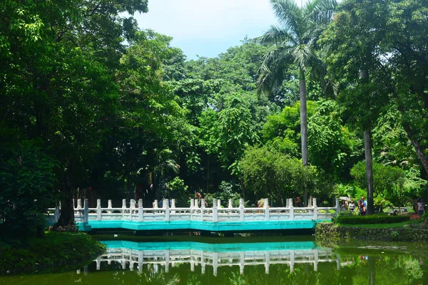 2016年7月6日 菲律宾马尼拉 里萨尔公园内中国花园的桥与湖 — 图库照片