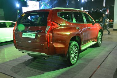 Pasay, PH - 28 Temmuz: Mitsubishi montero at Bumper to Bumper Prime car show 28 Temmuz 2019, Pasay, Filipinler. Bumper to Bumper, pazar sonrası arabaların yer aldığı bir araba fuarı..