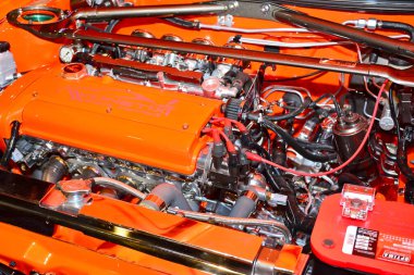 Pasay, PH - 30 NOV - Manila Oto Salon araba fuarında Toyota corolla motoru 30 Kasım 2017, Pasay, Filipinler. 