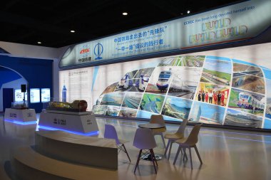 Pasay, PH - 26 Temmuz - Philauto Show 'daki Çin İnşaat Mühendisliği İnşaat Şirketi standı 26 Temmuz 2019, Pasay, Filipinler.