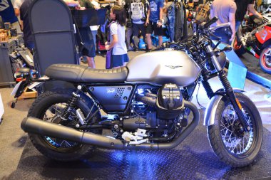 Pasay, PH - 16 Haziran - Motomorini V7 16 Haziran 2019 tarihinde Filipinler, Pasay 'da Makina Moto fuarında motorsiklet.
