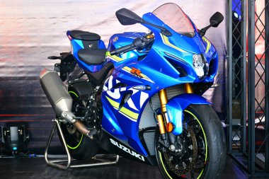 Pasay, PH - PRIL 7 - Suzuki R GSX motosiklet Manila Uluslararası Otomobil Fuarı 'nda 7 Nisan 2018 tarihinde Pasay, Filipinler.