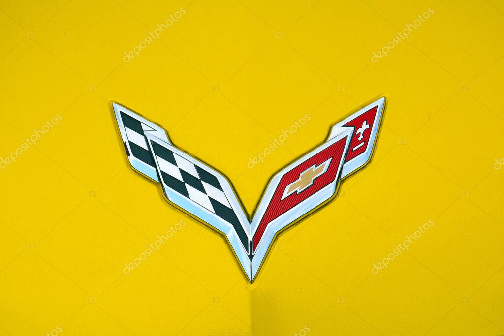 PASIG, PH - MAY 13 - Chevrolet corvette stingray emblem at Hot Import Nights car show on May 13, 2018 in Pasig, Philippines.