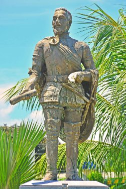 CEBU, PH - JUNE 17 - Miguel Lopez de Legazpi statue at Fort San Pedro on June 17, 2017 in Cebu, Philippines. Fort San Pedro is a military defense structure built by the Spanish commander Miguel Lopez de Legazpi. clipart