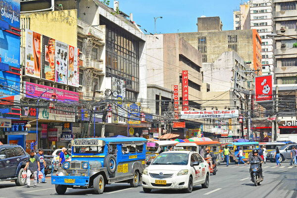 MANILA, PH - OCT 7 - Various Buildings along the street of Binondo on October 7, 2017 in Manila, Philippines.