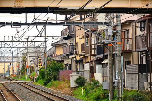 Kyoto Abril Japan Railways Uzumasa Station Train Rail Tracks Abril —  Fotos de Stock