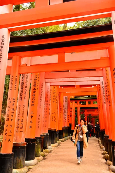 Kyoto Abril Santuário Fushimi Inari Taisha Portão Japonês Torii Abril — Fotografia de Stock
