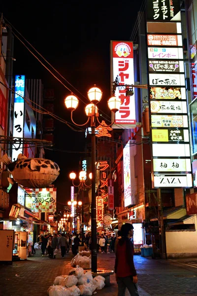 Osaka April Dotonbori Jalan Malam Dan Tanda Tanda Bangunan Terdekat — Stok Foto