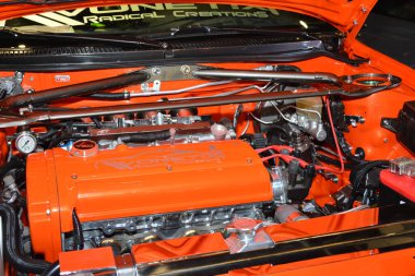 PAsay, PH - 25 Mayıs - Toyota corolla motor 25 Mayıs 2019 tarihinde Pasay, Filipinler 'de Trans Sport Show' da.