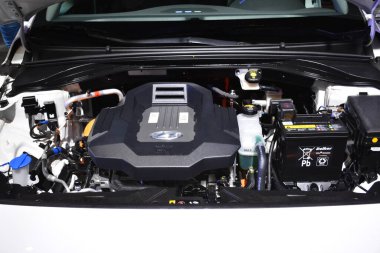 Pasay, PH - APR 7 - Manila Uluslararası Otomobil Fuarı 'nda Hyundai iyonik elektrikli motor 7 Nisan 2019, Pasay, Filipinler.