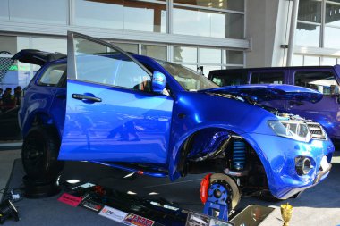 Pasay, PH - APR 7 - Mitsubishi montero SUv 7 Nisan 2019 tarihinde Pasay, Filipinler 'de Manila Uluslararası Otomobil Fuarı' nda.
