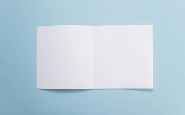 Grafik tasarımcısı için katalog modeli, mavi arkaplan, izole arkaplan