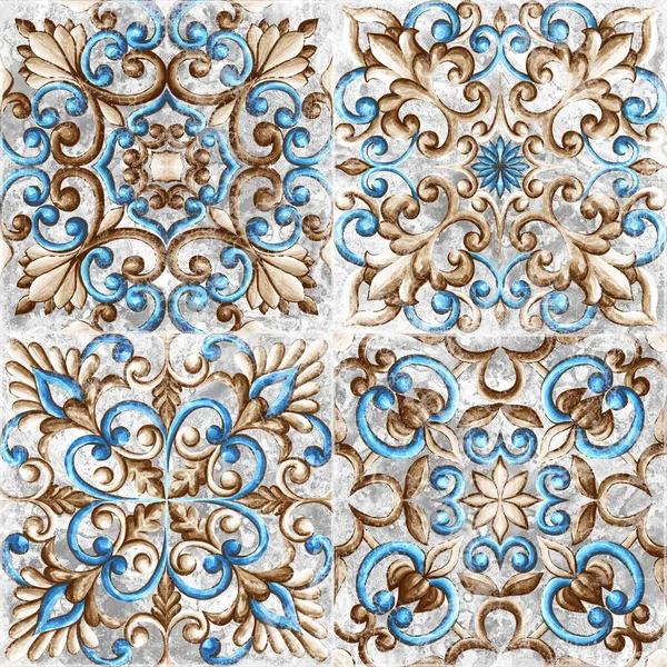 Ornament Für Keramikfliesen Tapeten Textilien Majolika Mit Steinstruktur — Stockfoto