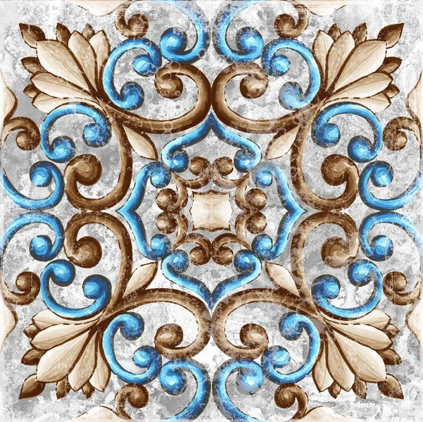 Ornament Voor Keramische Tegels Behang Textiel Majolica Met Stenen Structuur — Stockfoto