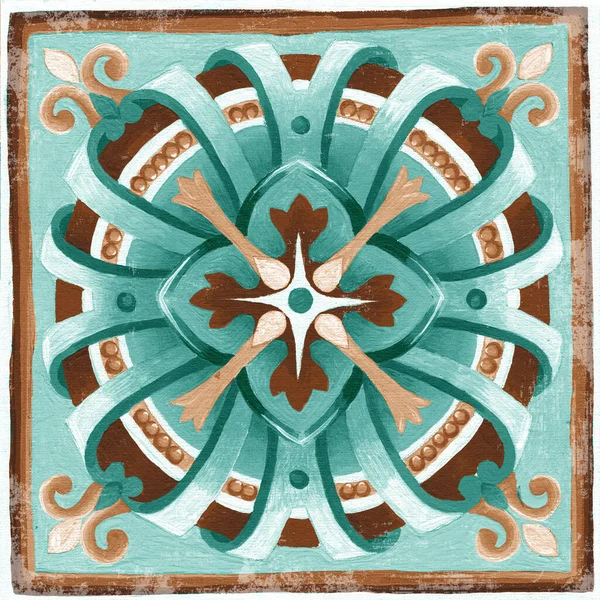 Ornamento Para Telha Cerâmica Papel Parede Têxtil Majólica — Fotografia de Stock