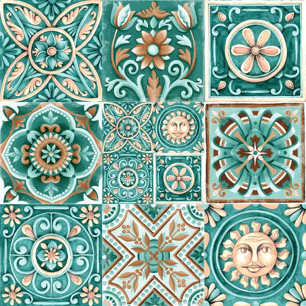 Ornament Ceramic Tile Wallpaper Textile Majolica — Stock Photo, Image