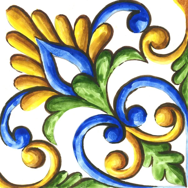 セラミックタイル マヨリカのための水彩装飾 — ストック写真