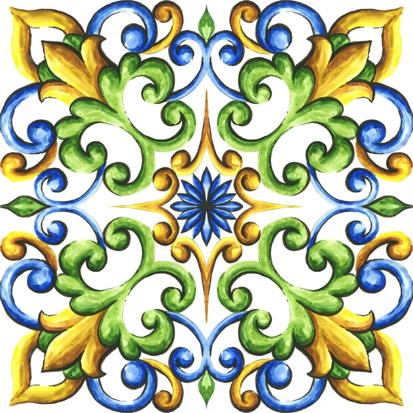 Akvarell Prydnad För Keramiska Plattor Tapeter Textil Majolica — Stockfoto