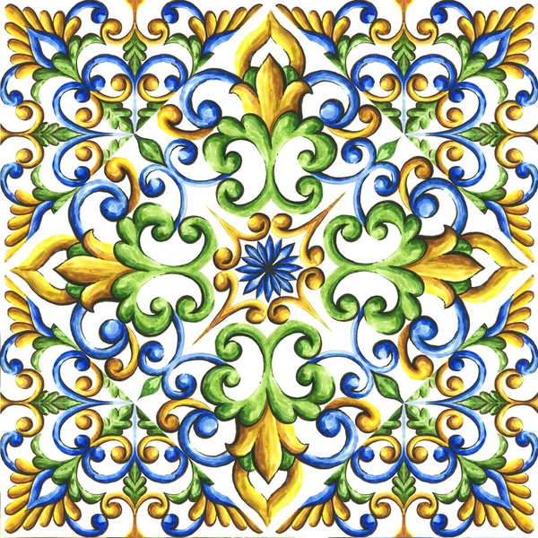Ornamento Aquarela Para Telha Cerâmica Papel Parede Têxtil Majólica — Fotografia de Stock